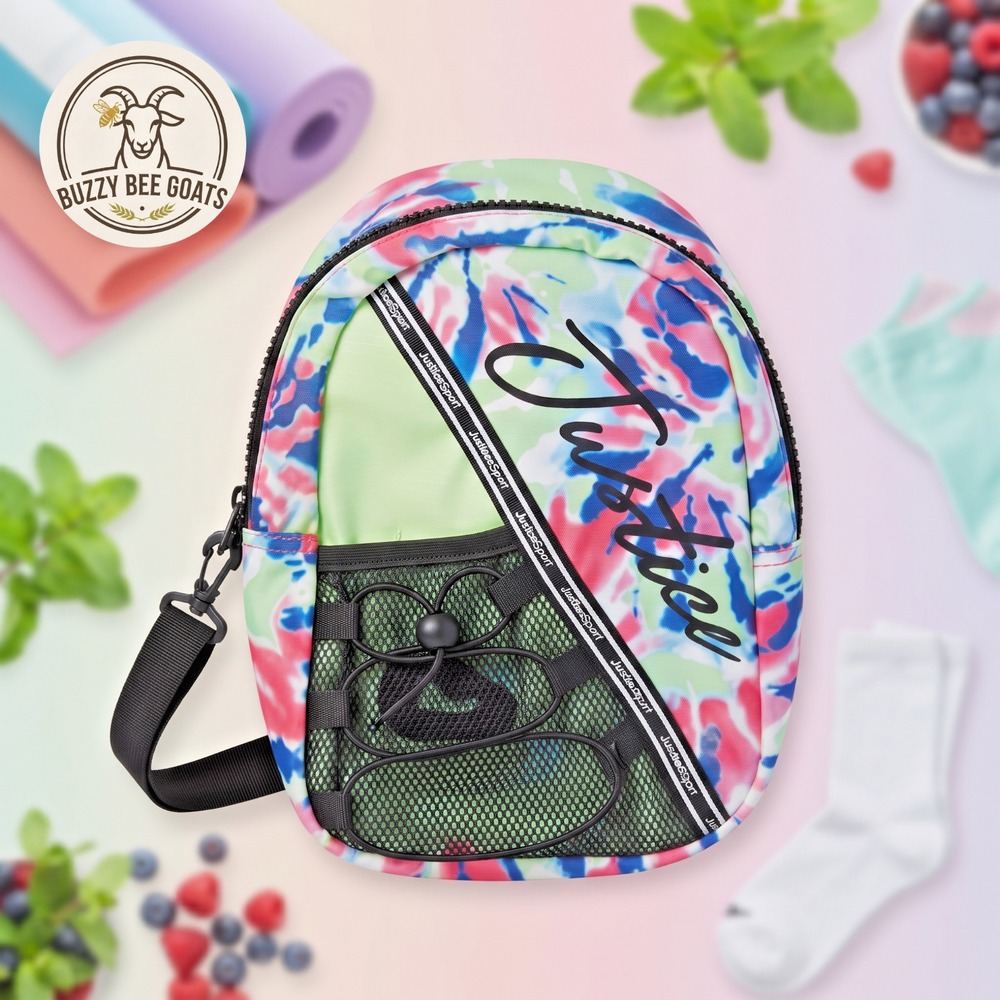 Justice Sport Nylon Tie-Dye Sling Bag Crossbody Backpack Purple Pink Retro Tween
